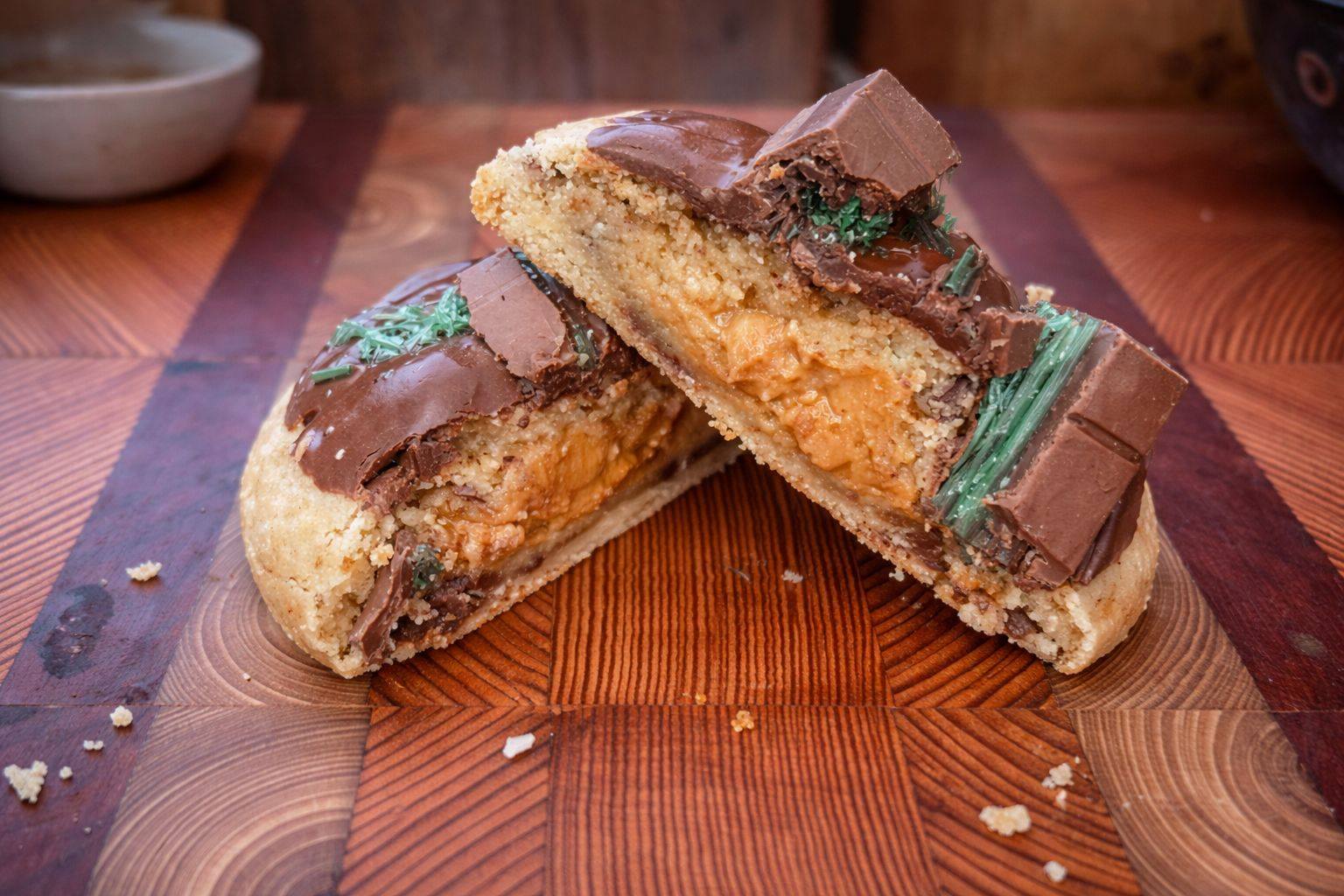 Peppermint Crisp Tart Stuffed Chocolate Chip Cookie