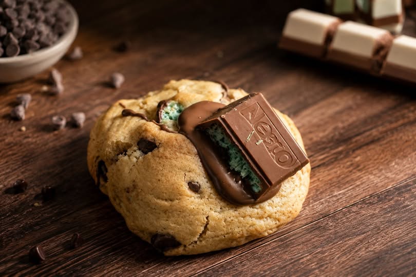 Peppermint Crisp Tart Stuffed Chocolate Chip Cookie